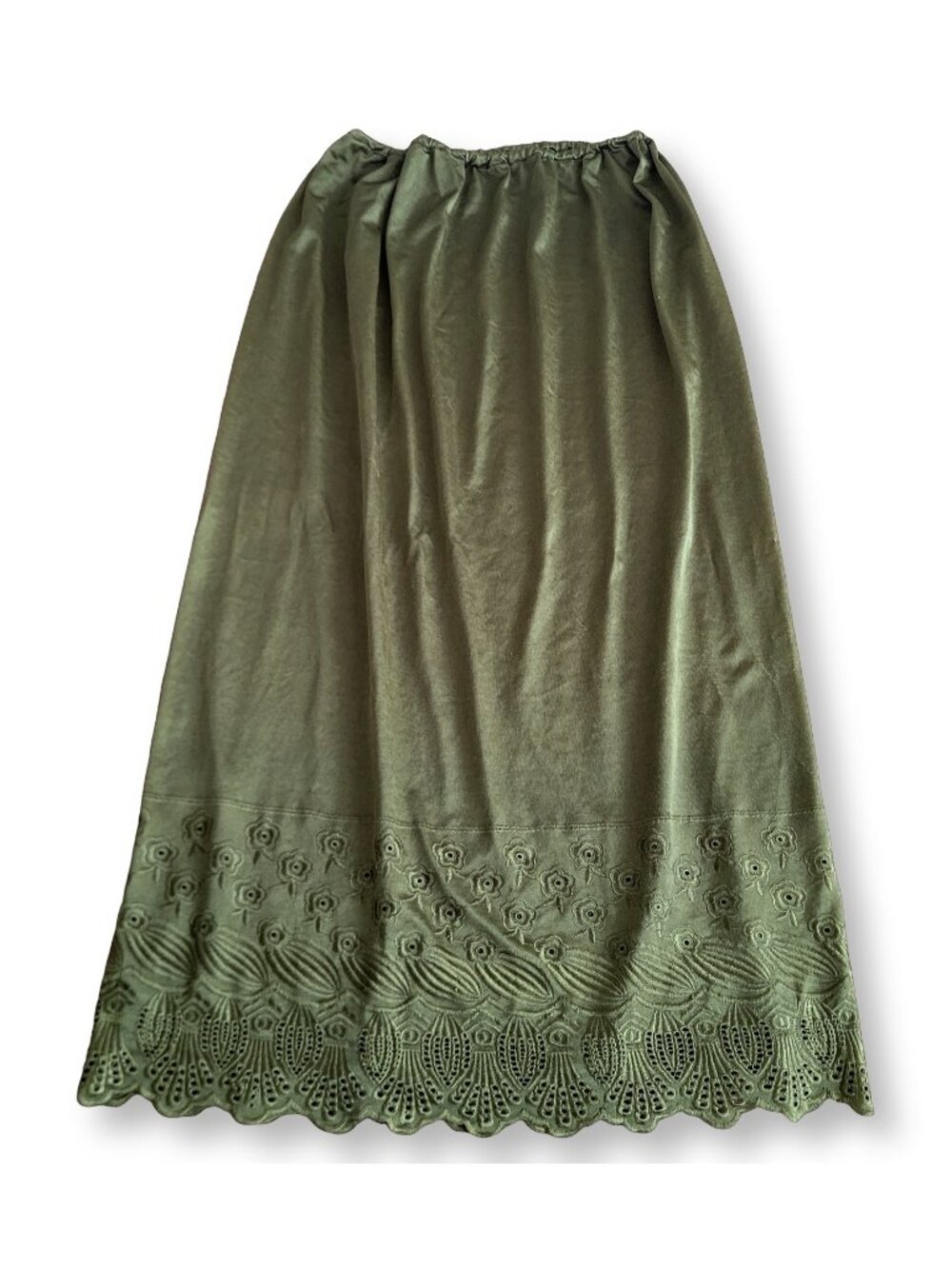Green Lace Vintage Boho Layered Cottagecore Fairycore Maxi Skirt (OS)
